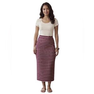 Striped Maroon and Pale Pink Women's Long Skirt